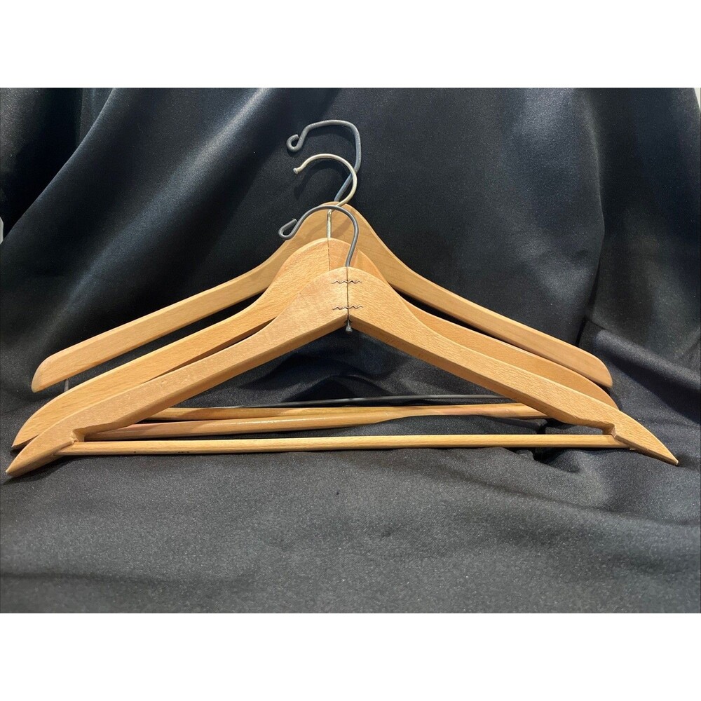 Lot of 3 Vintage Unbranded Wooden Hangers for Suits Jackets Pants Tops Dresses